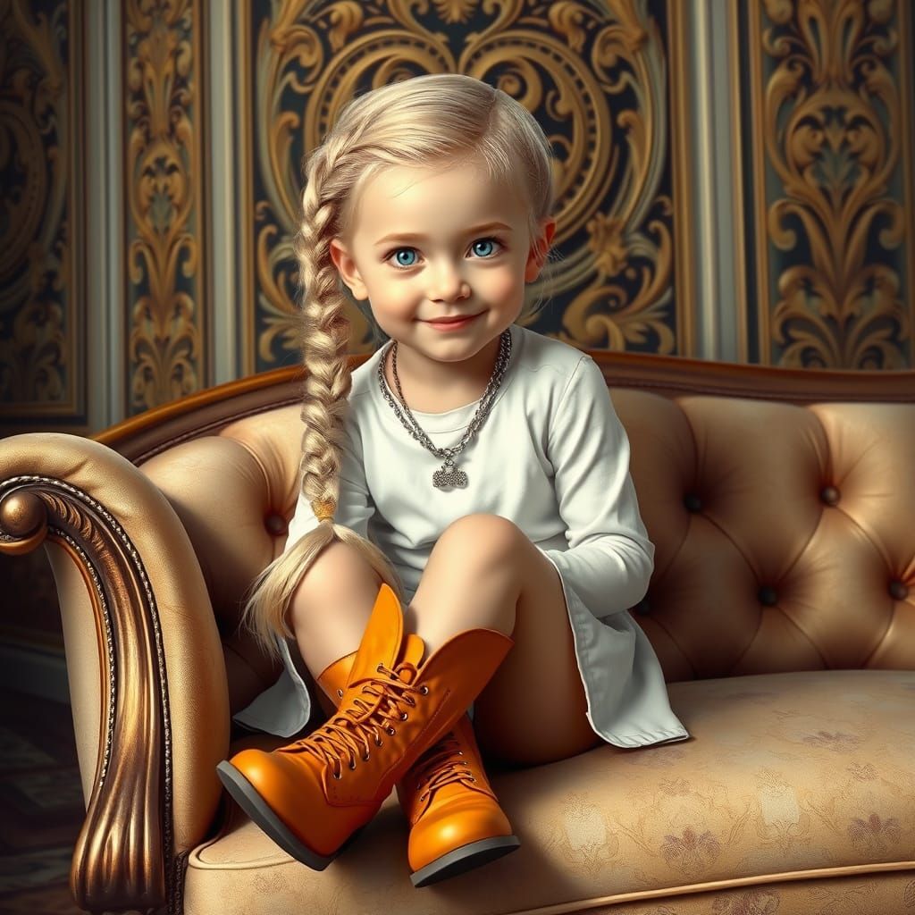 Blonde Girl on Sofa in Art Nouveau Rococo Style