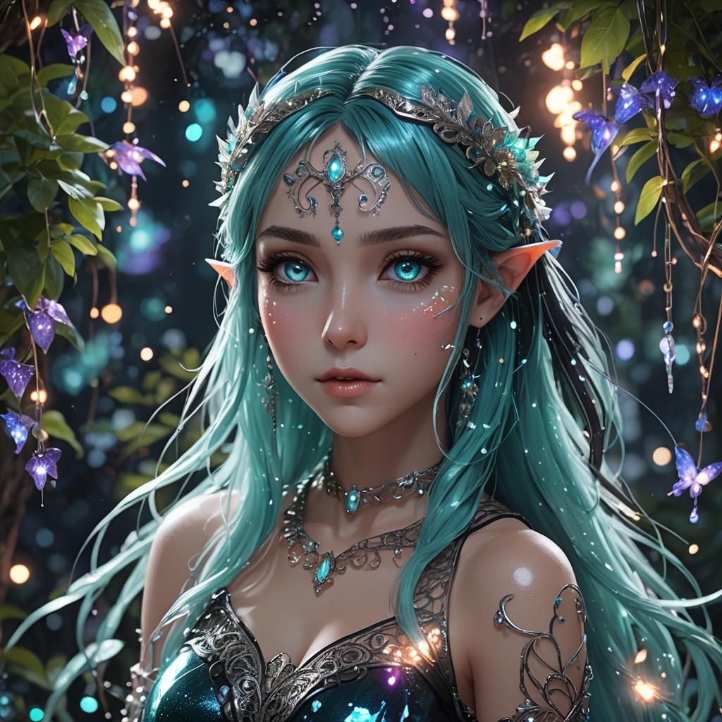 Iridescent Elf in a Fairy Light Jungle
