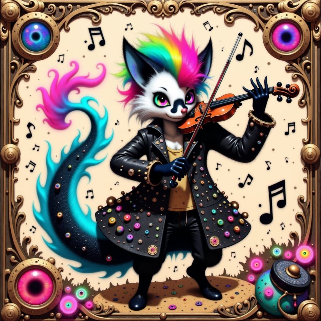Punk Skunk Rocking Violin in Rococo Frame
