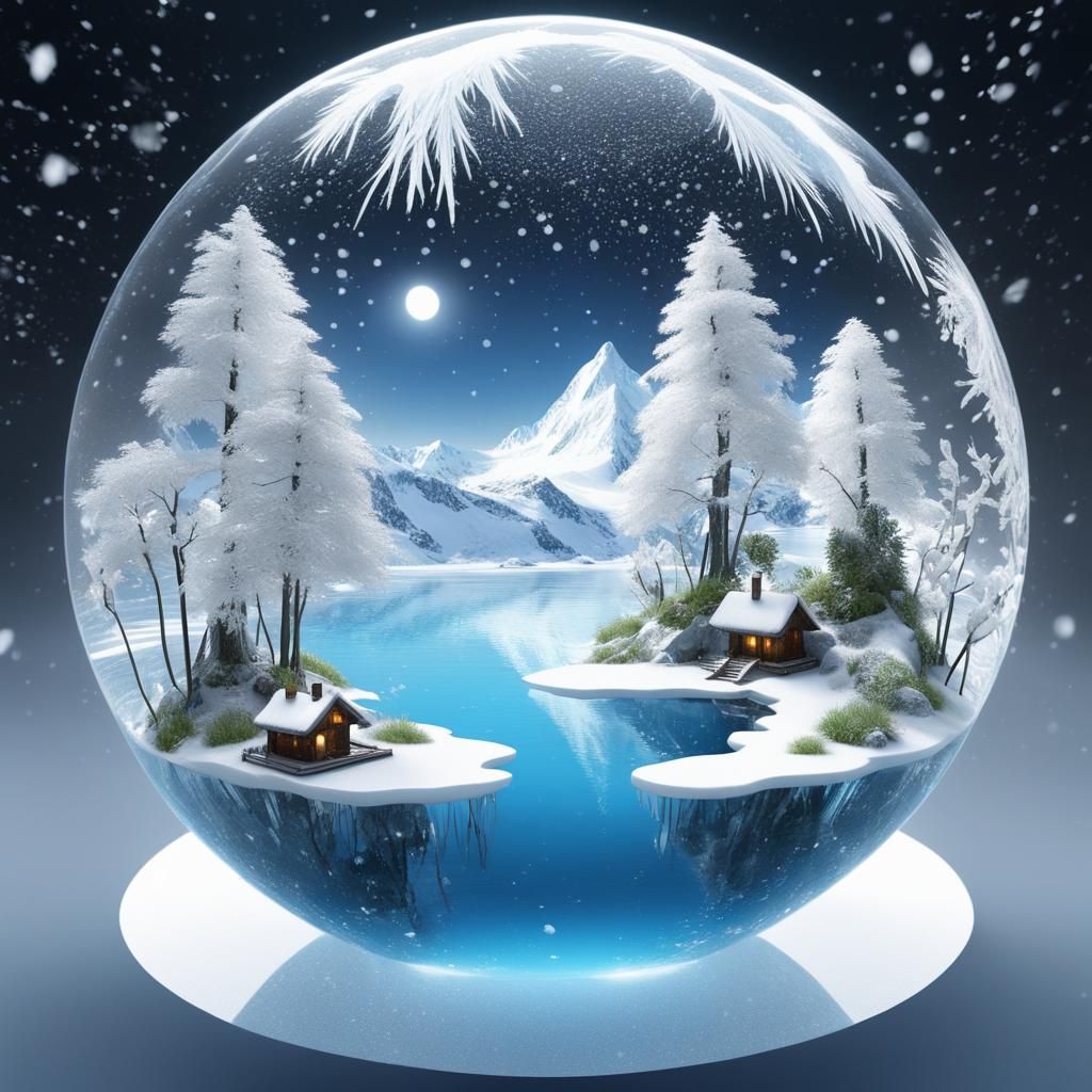 Inside a translucent crystal globe :: a utopian fantasy snow...