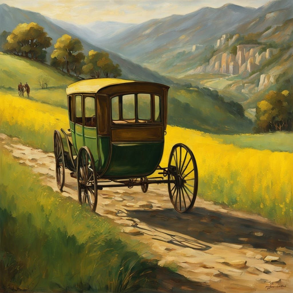 Baroque Carriage in Forgotten Valley: Oil Painting