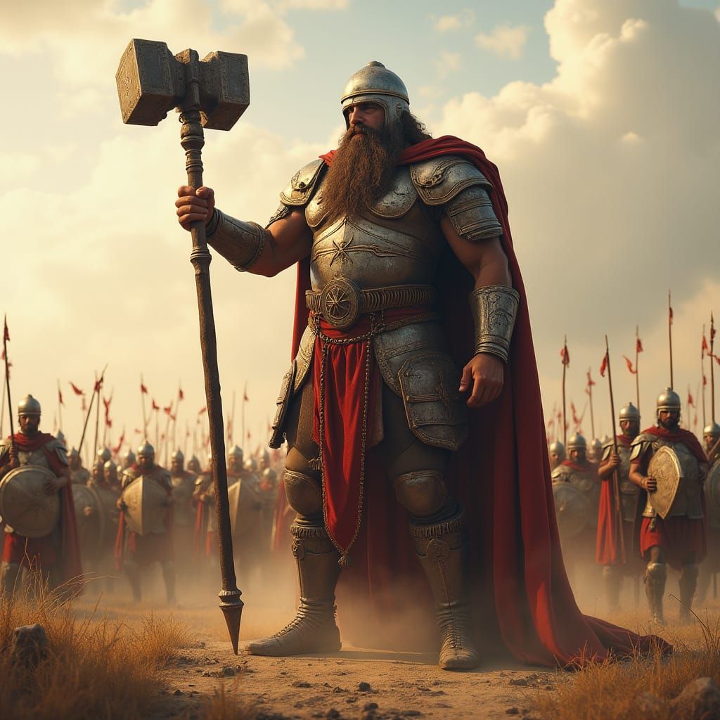 Ancient Warrior King Holds War Hammer on Battlefields of Isr...