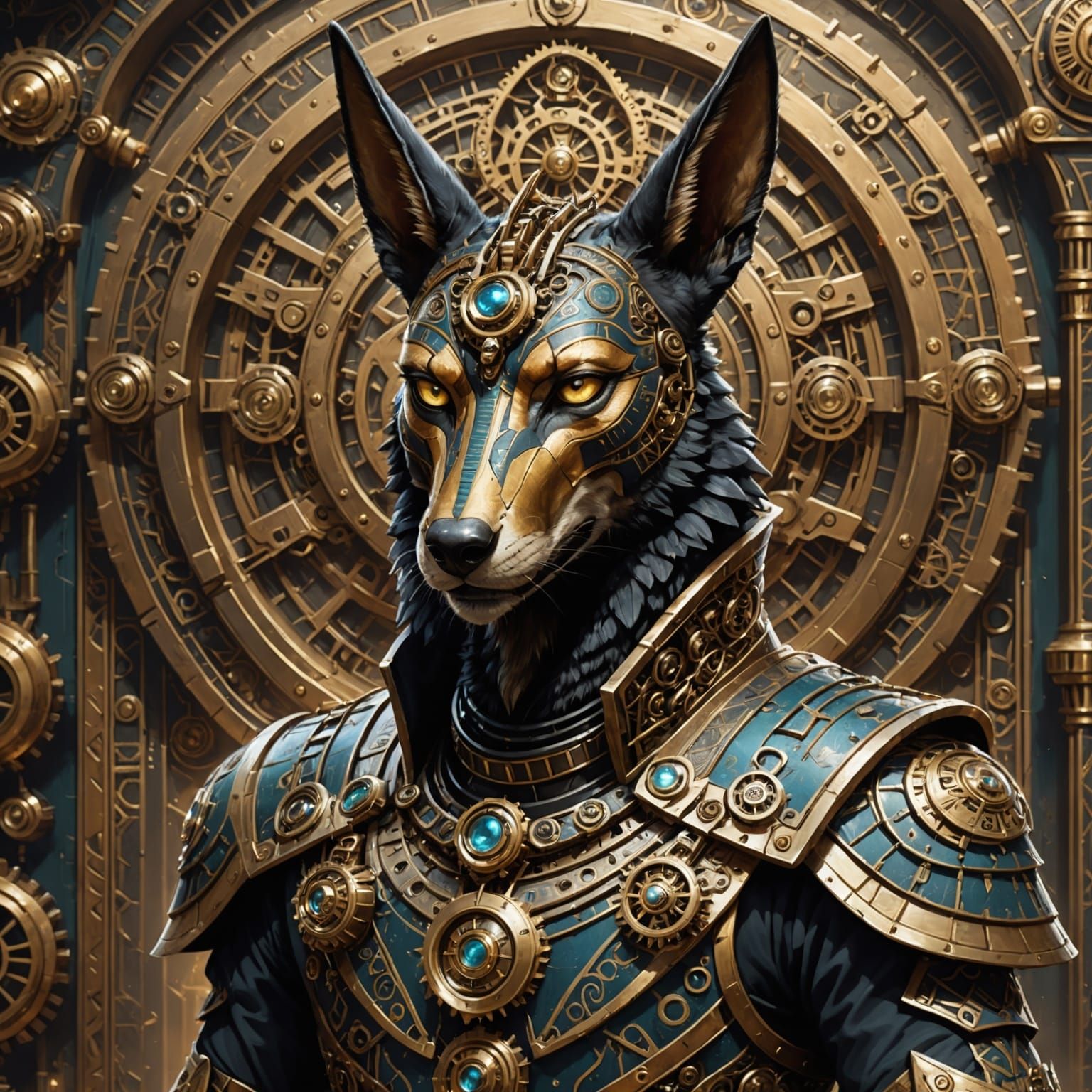 Steampunk Anubis Portrait with Egyptian Armor, Digital Art