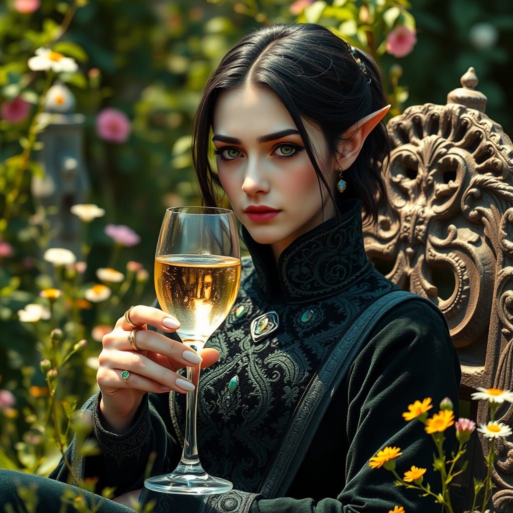 Elegant Medieval Noblewoman in Velvet Attire, Lost in Though...