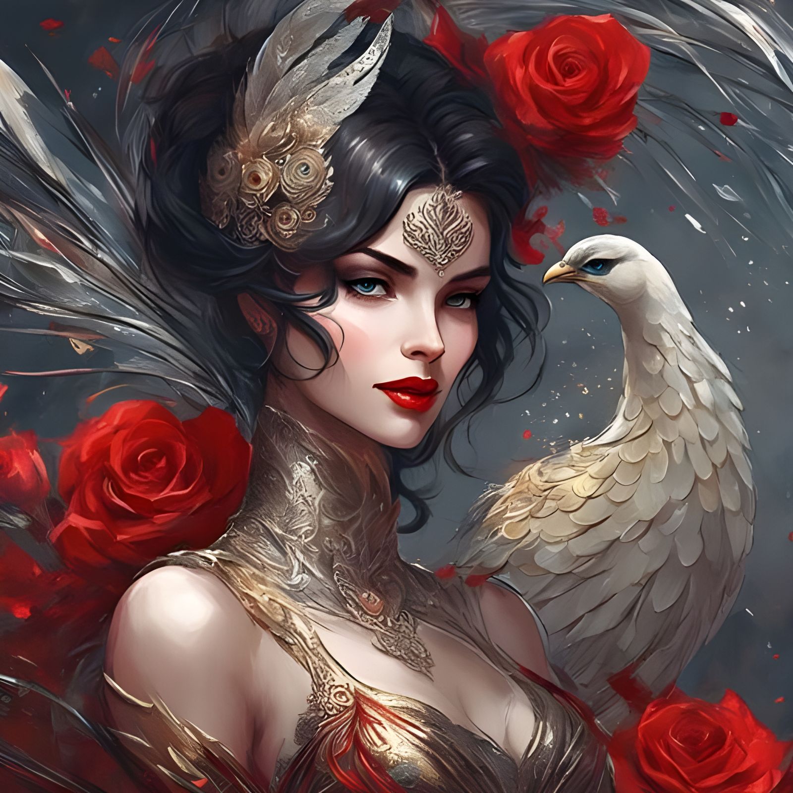 Catwoman-Inspired Beauty with Peacock Tail, Digital Art