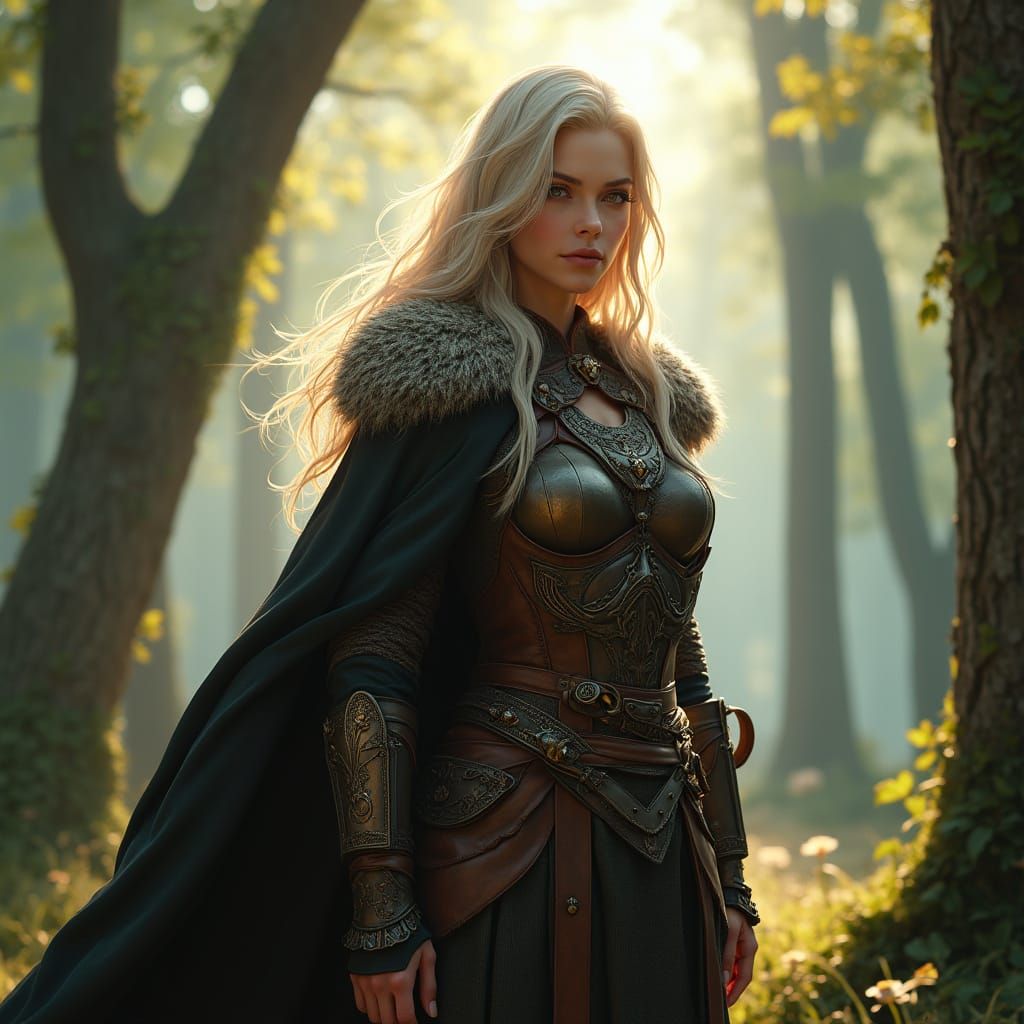 Viking Woman in Forest: 3D Anime Art