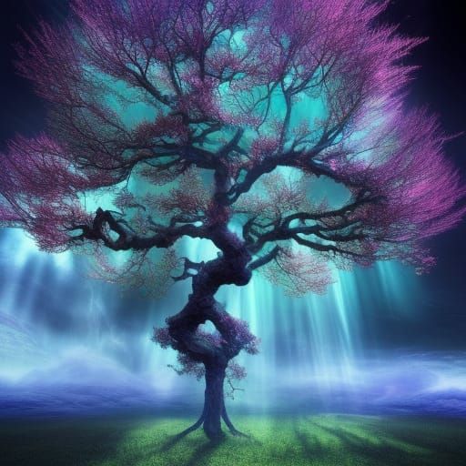 Epic World Tree in Cosmic Nebula: Hyperrealistic Art