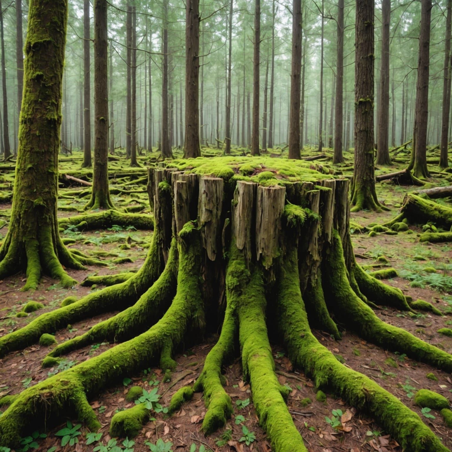Mossy Forest of Ancient Tree Stumps