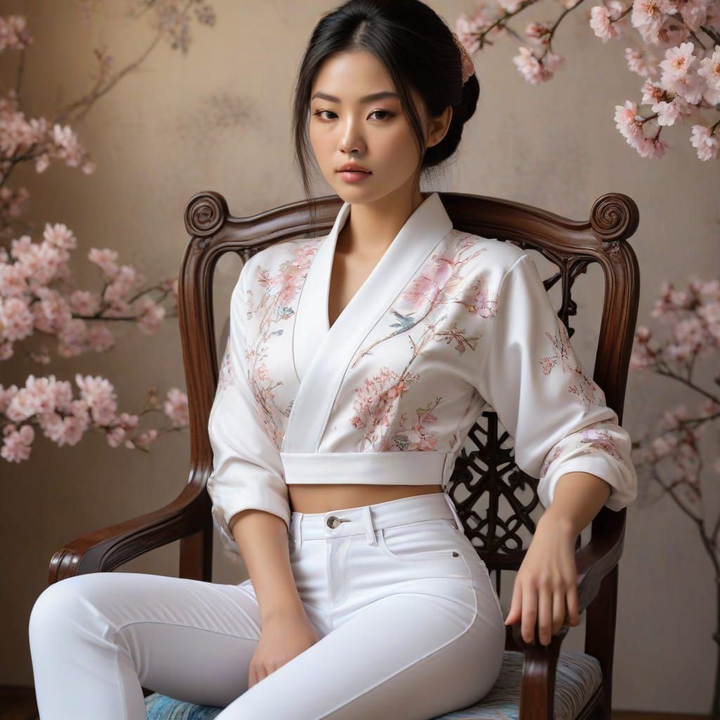 Geisha in Modern Dress, Vibrant Color Palette