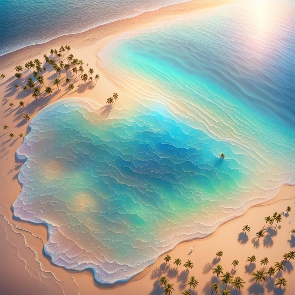 Sandy Beach Aerial View in Astral Illustration Style