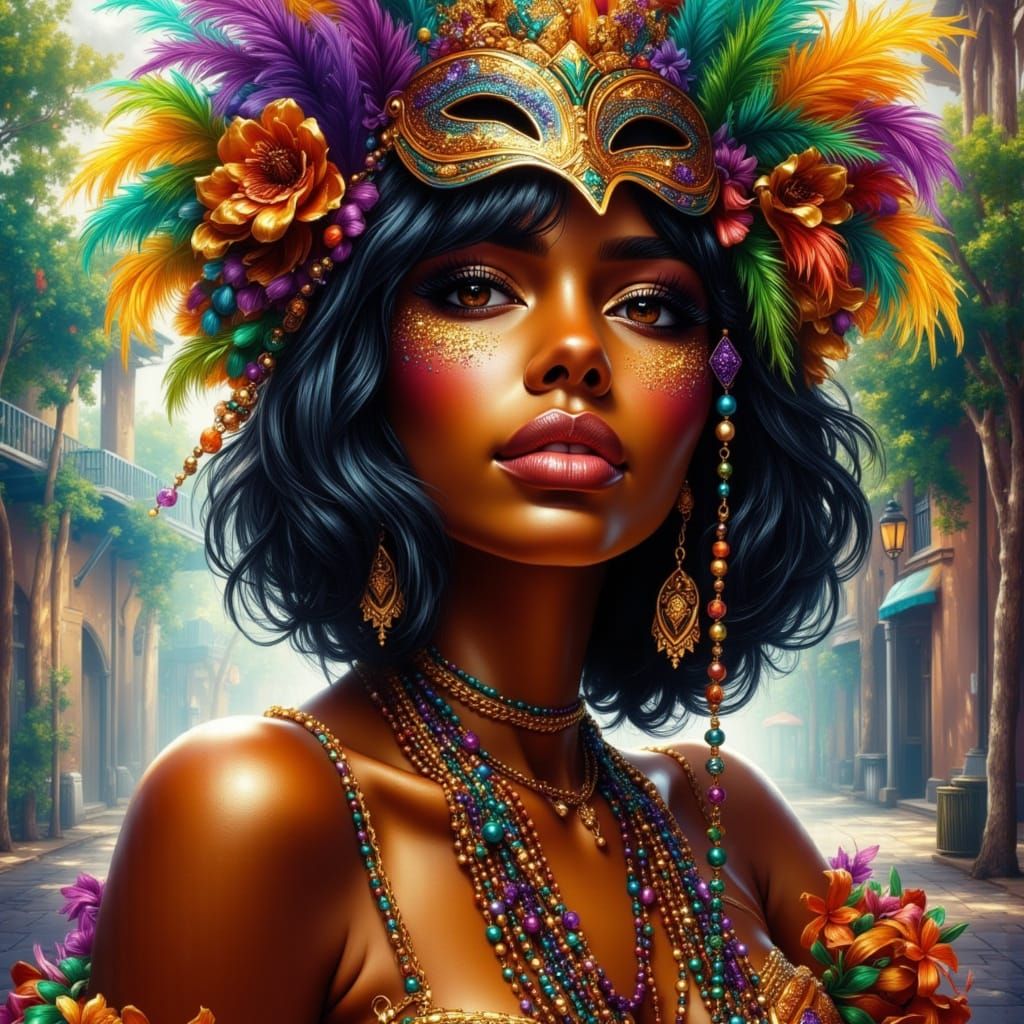 Mardi Gras Beauty in Vibrant Digital Painting Style