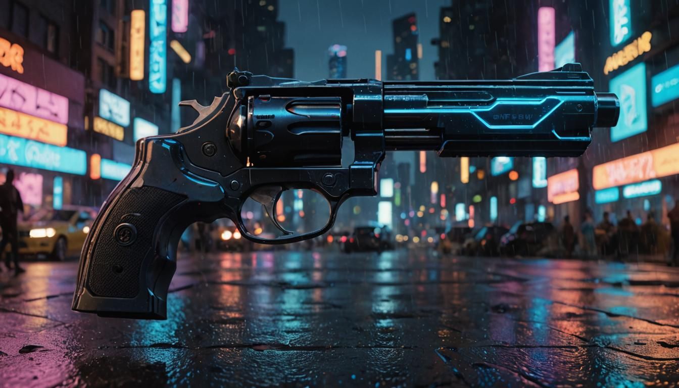 Smartgun Revolver in Neon Sci-Fi City