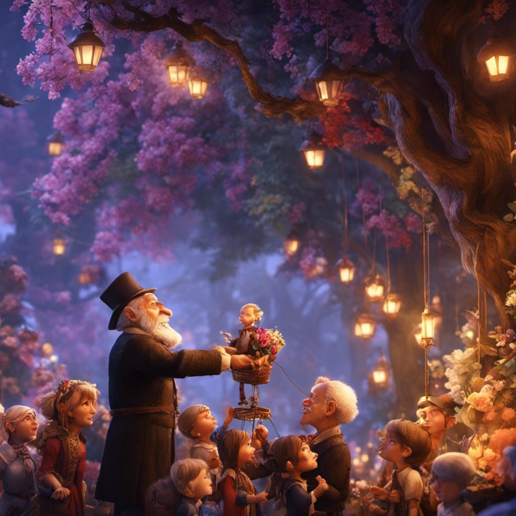 Puppeteer's Marionette Giving Flowers, Fantasy Art