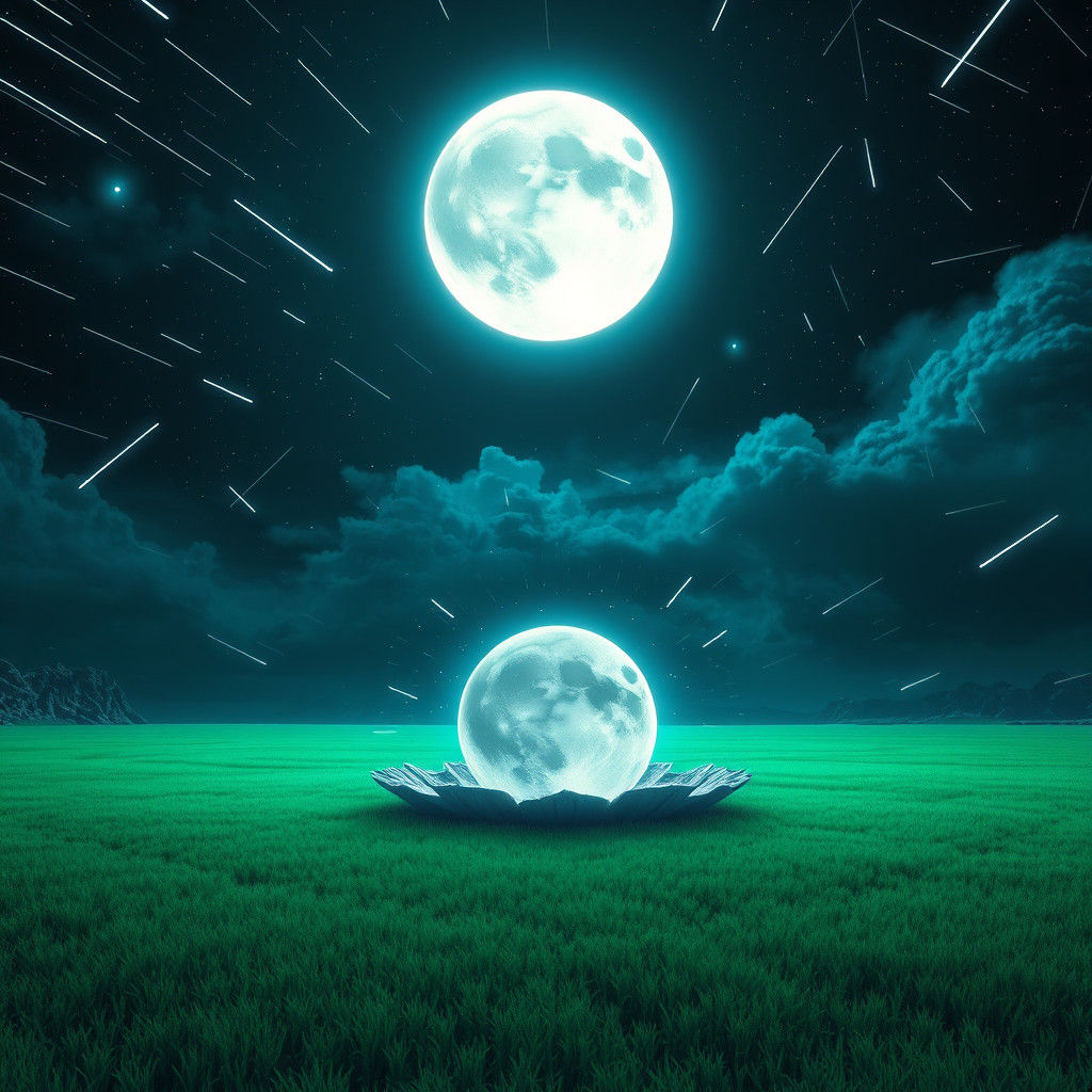 Techno-Nature Fusion: Moonbirth in Bioluminescent Landscape