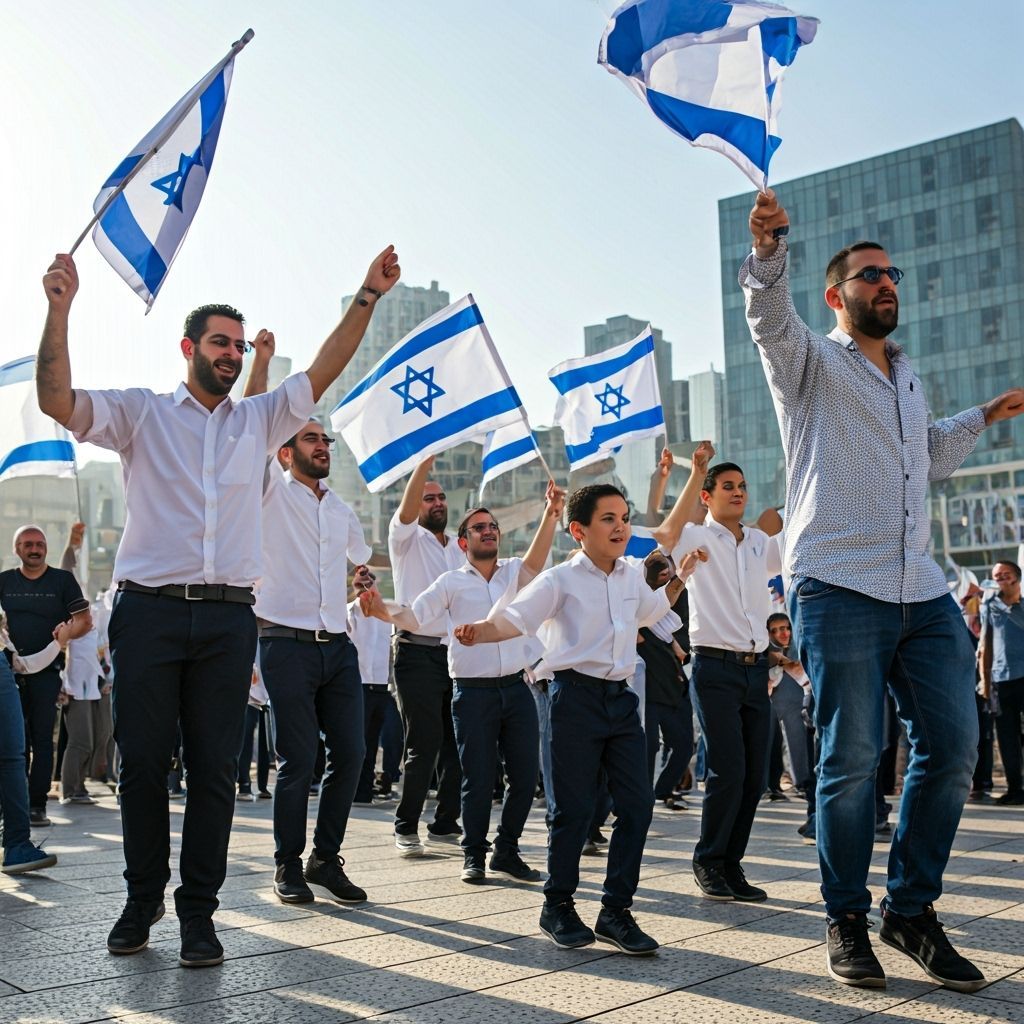 Joyful Israeli Celebration in Sunlit Plaza