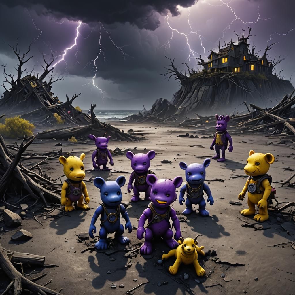 Misfit Toys on a Desolate Island in Dark Fantasy Art