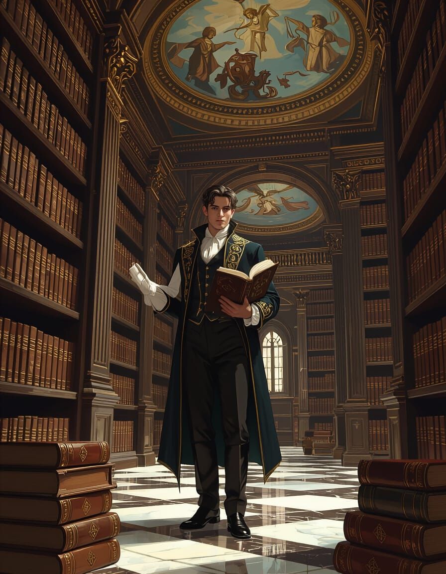 Mystical Library Concept Art in Renaissance Style