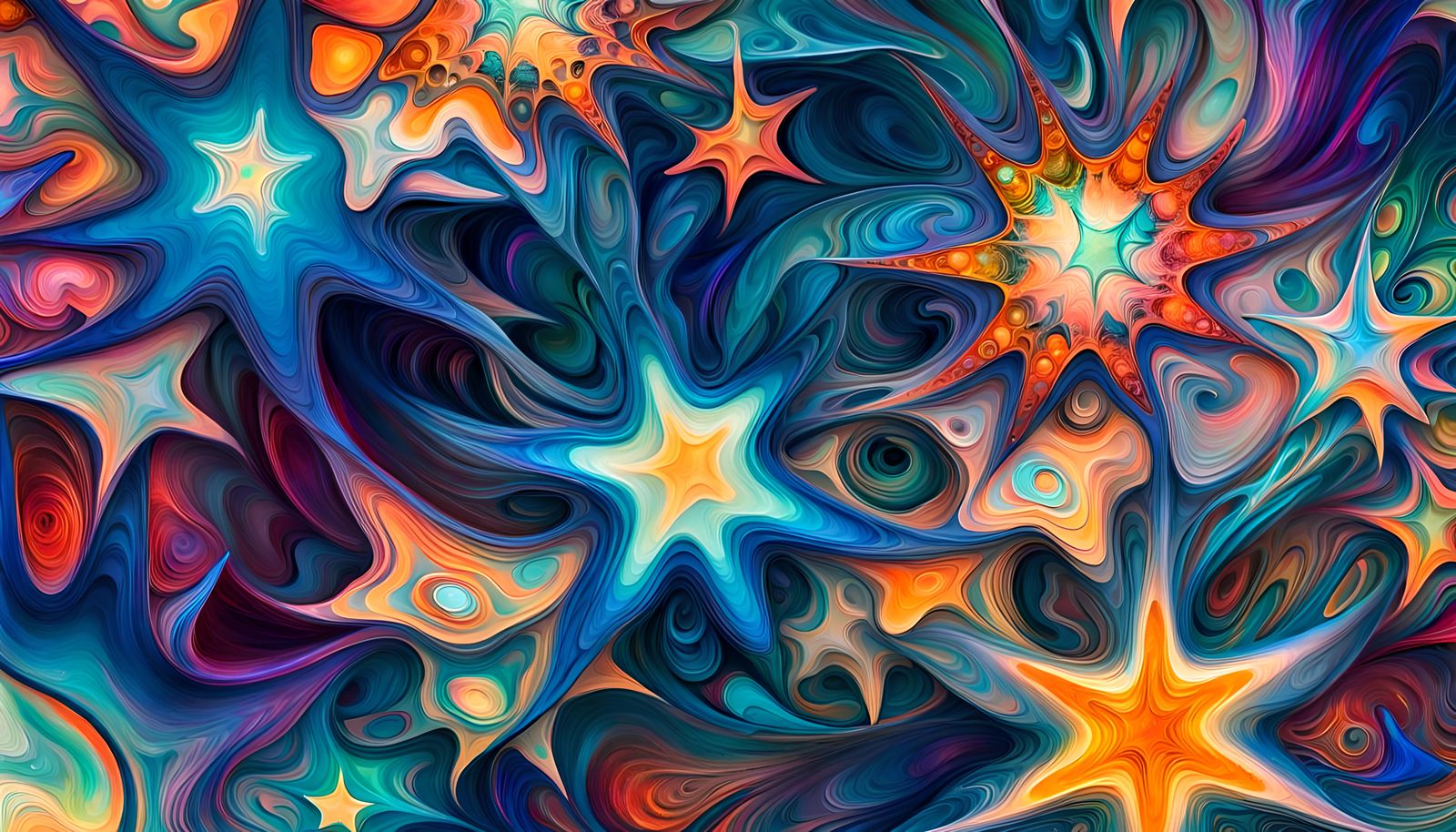 Iridescent Stars in Abstract Expressionism Style