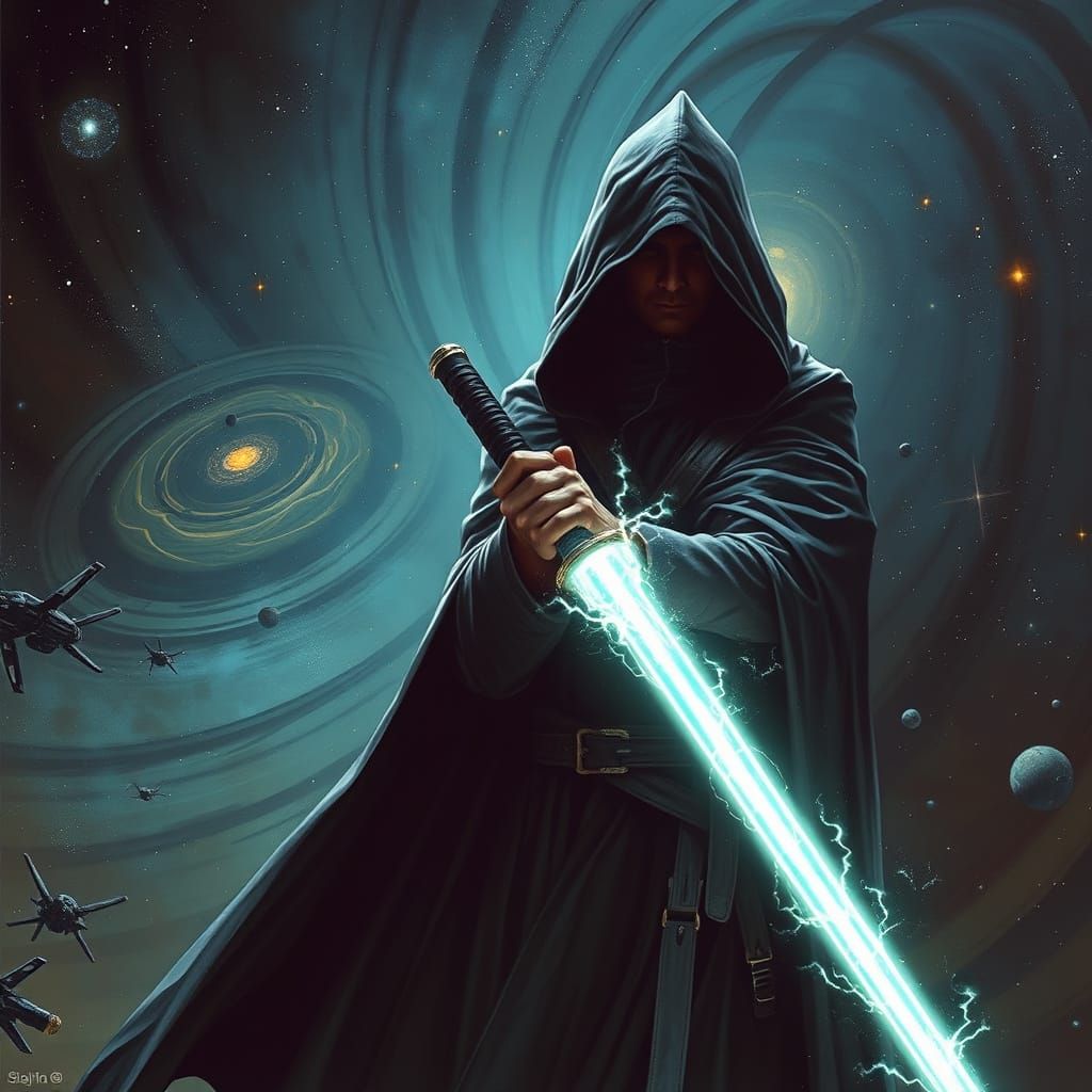 Mysterious Space Traveler Wields Glowing Energy Sword Agains...