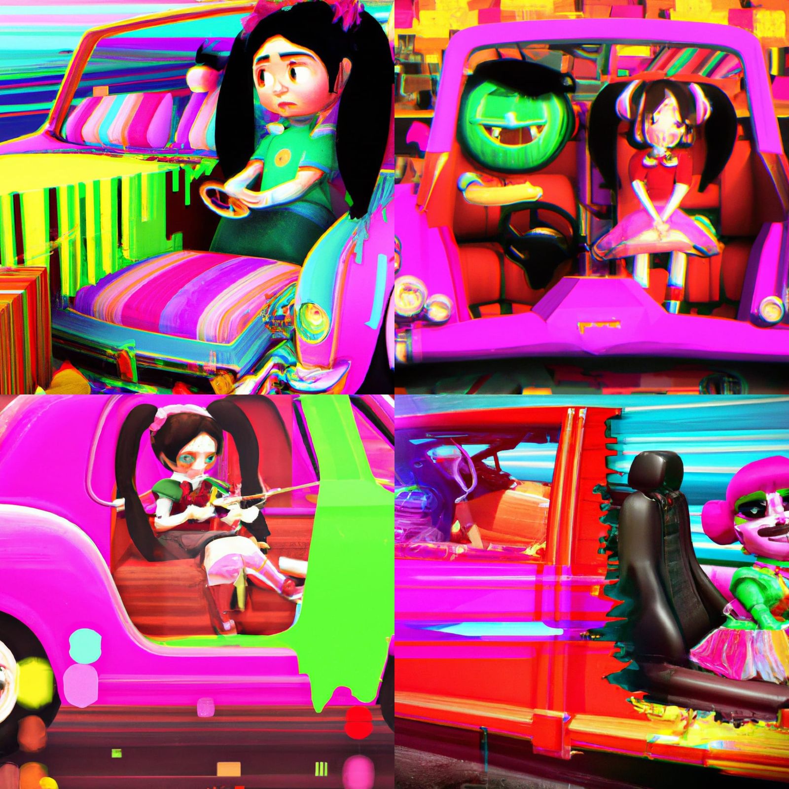 Glitch Art Vanellope Von Schweetz glitches while sitting in her candy car next to Wreck-It Ralph   ?????-?????-