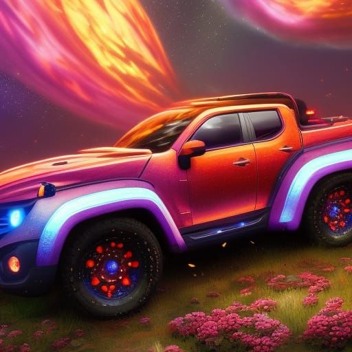 Jeep in a tulip field