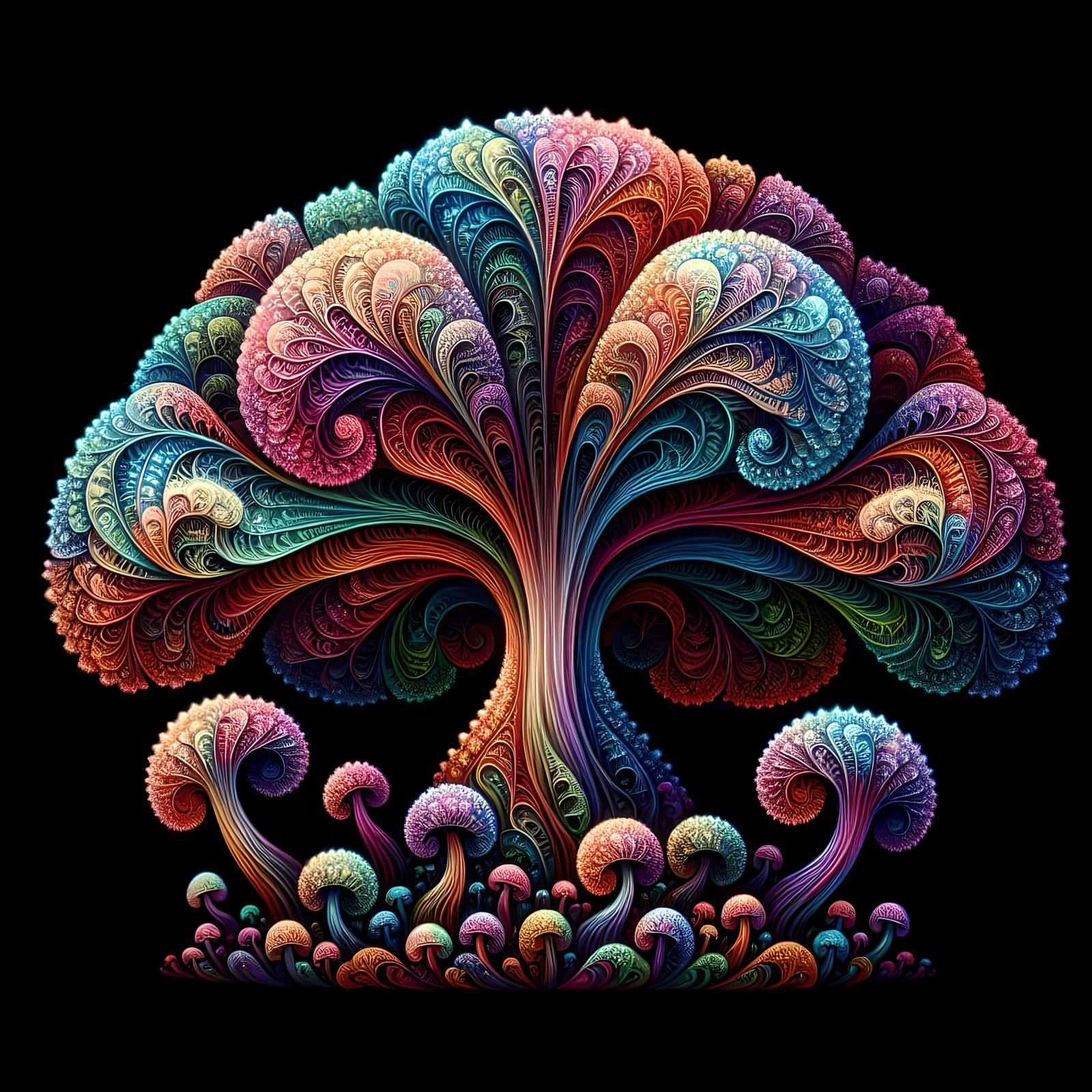 Holographic Astral Mushroom in Mixed Media Style