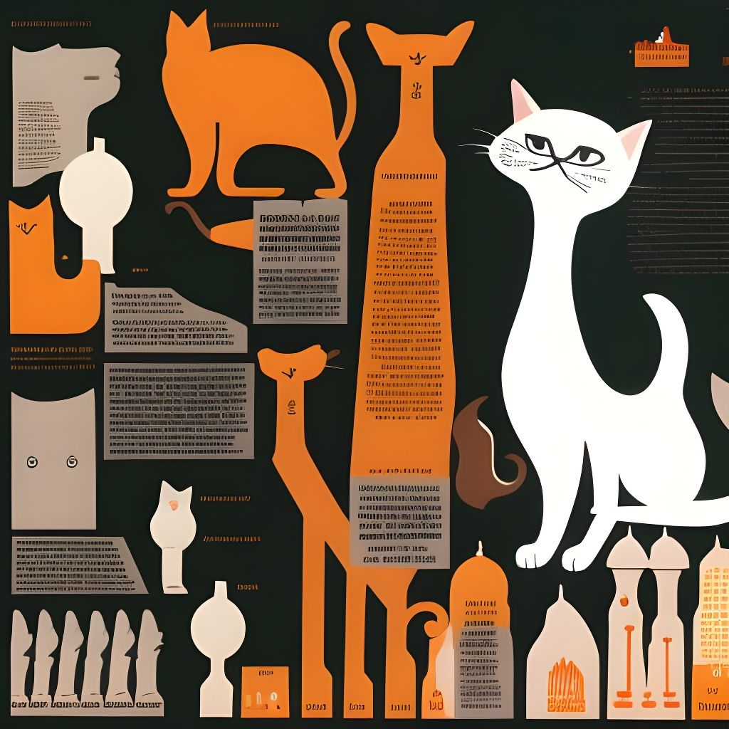 Stylized Cat Anatomy Illustration in Mid-Century Style