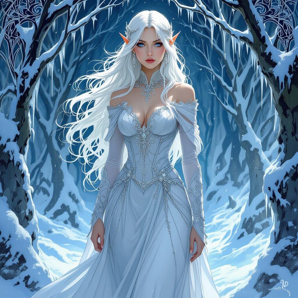 Dhampire Elf Maiden in Art Nouveau Style