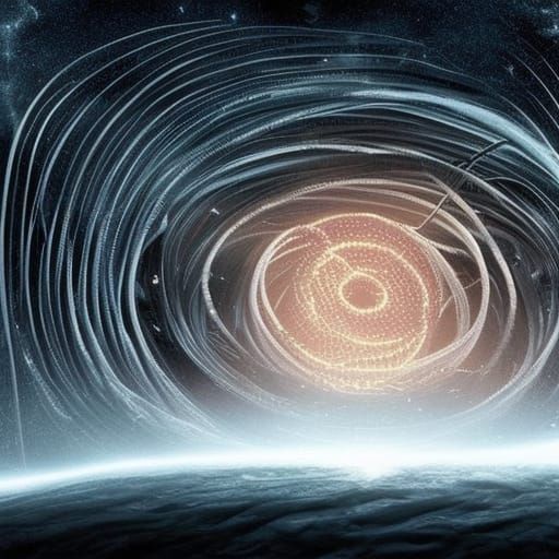 Dramatic Space Scene: Spaghetti Around Black Hole