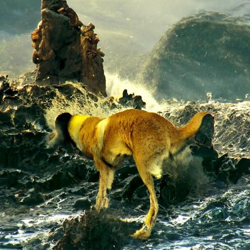 Yellow Sea Dingo Emerges from Surf