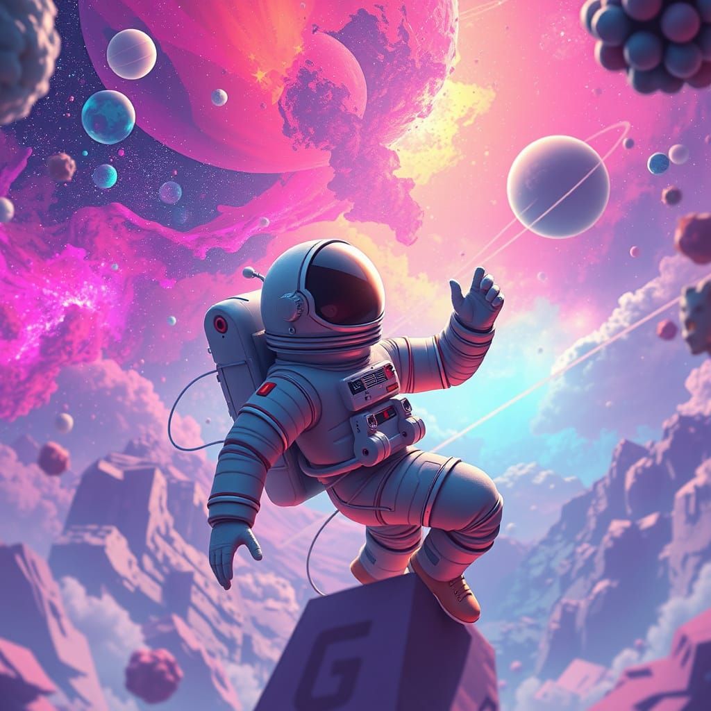 Astronaut Exploring Dreamlike Galaxy in Digital Art