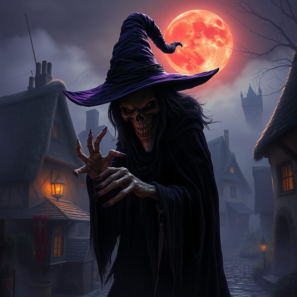 Medieval Dark Fantasy Witch Conjures Enchantment