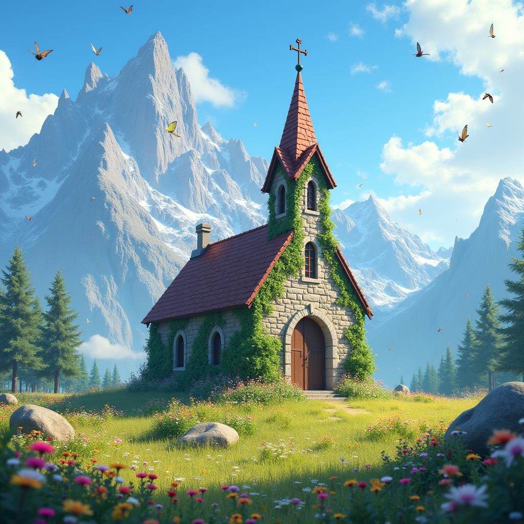 Enchanted Stone Church in Wildflower Meadow