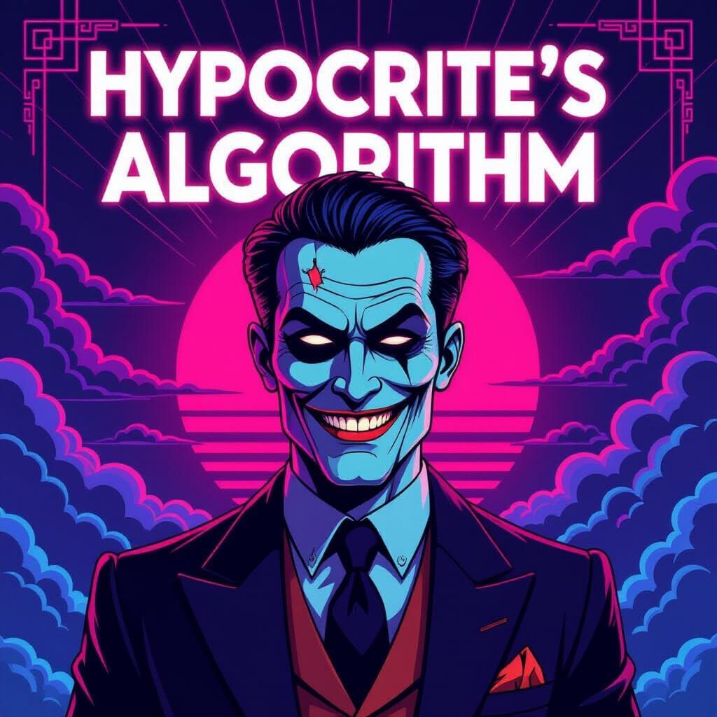 Two-Faced Man in Dystopian Art Deco Cityscape