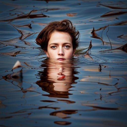 Floating in Warm Light Surrounded by Mirrored Shards