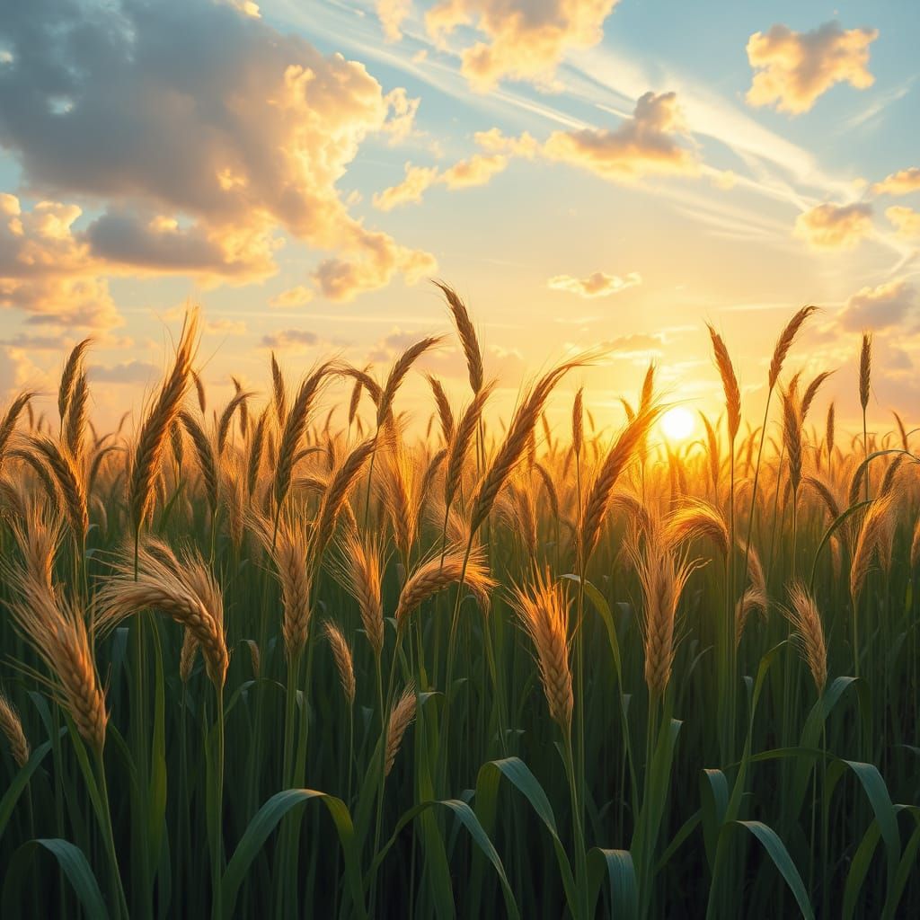 Whimsical Wheat Field at Sunset, in the Style of Monet and R...