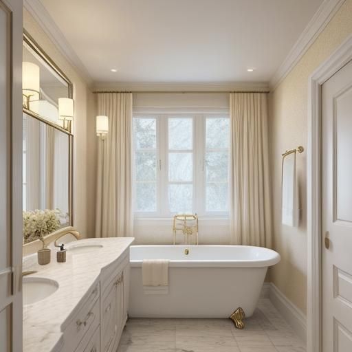 Cozy Bathroom Interior with Marble Bathtub in 3D