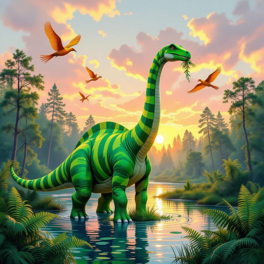 Vibrant Apatosaurus in Jurassic Swamp Sketch