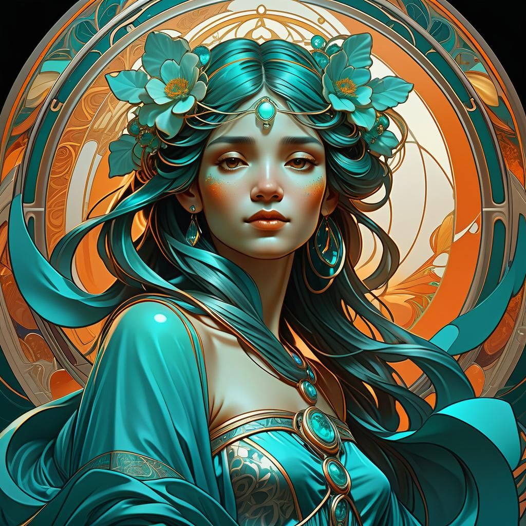 Art Nouveau Portrait in Style of Alphonse Mucha
