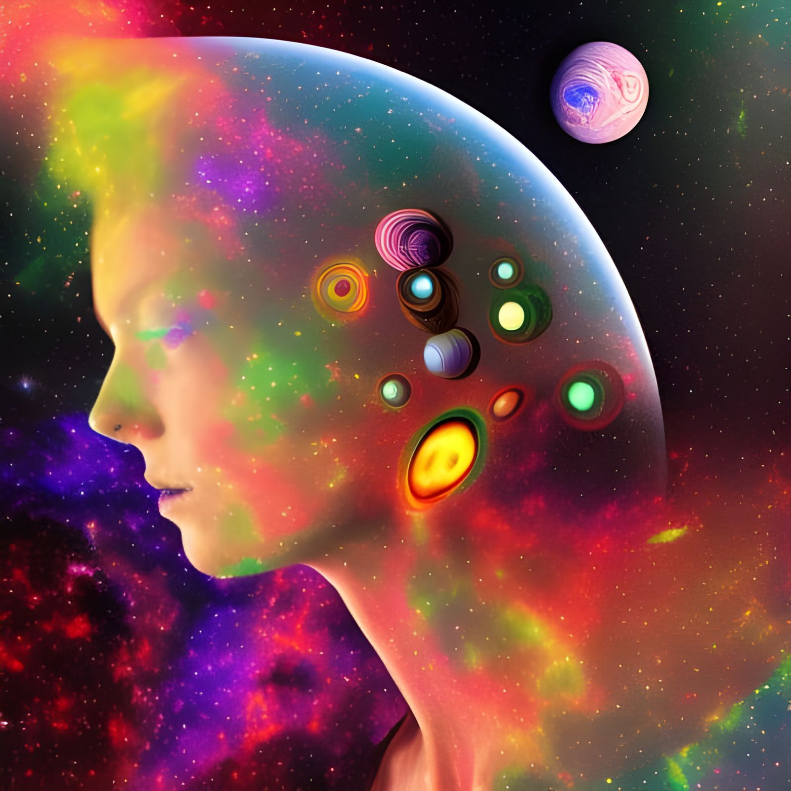 Astral Encounter: Woman, Ship, and Saturn