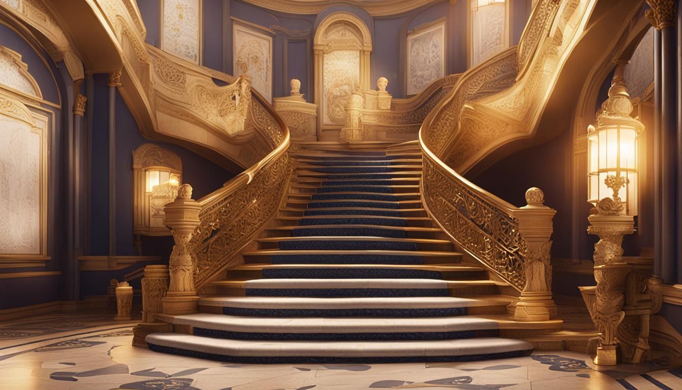 Scarface's Staircase: Gold and Sapphire Opulence