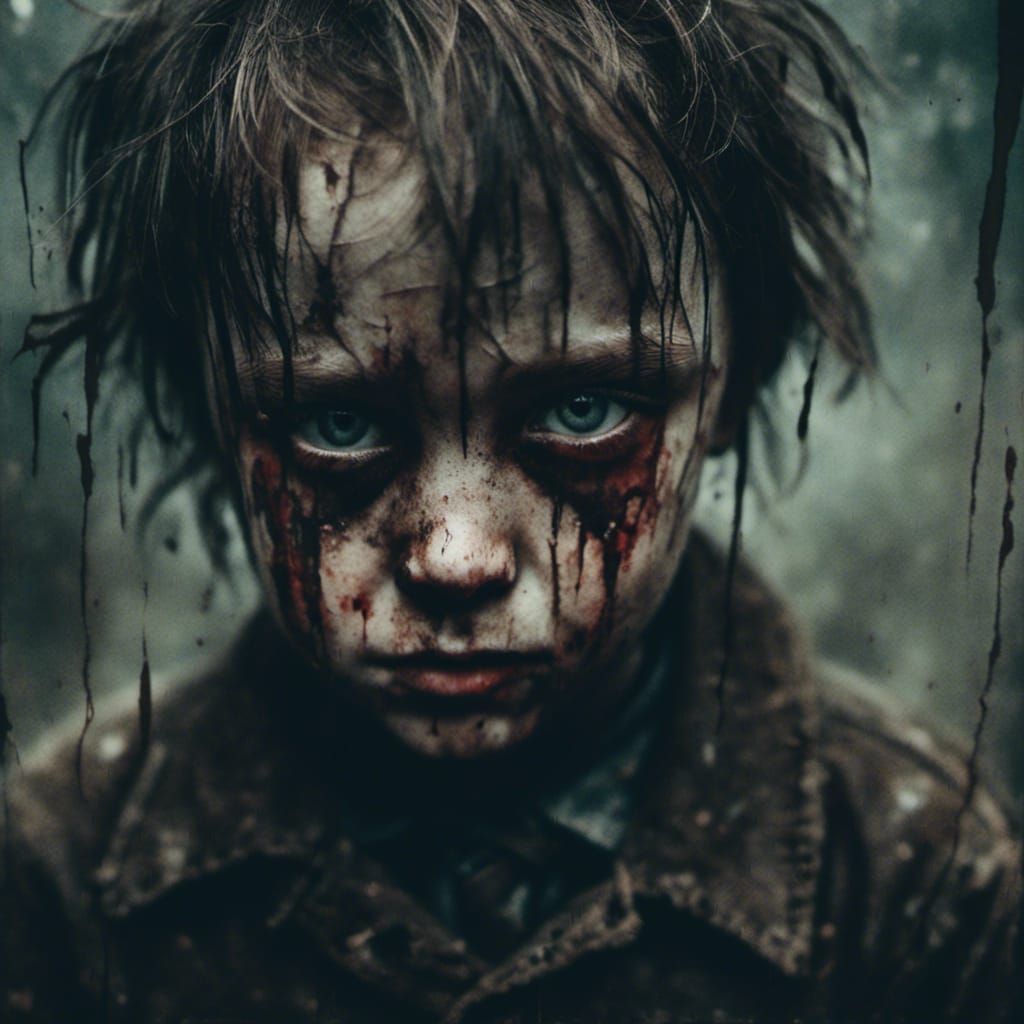 Macabre Portrait of Sinister Children in Graveyard