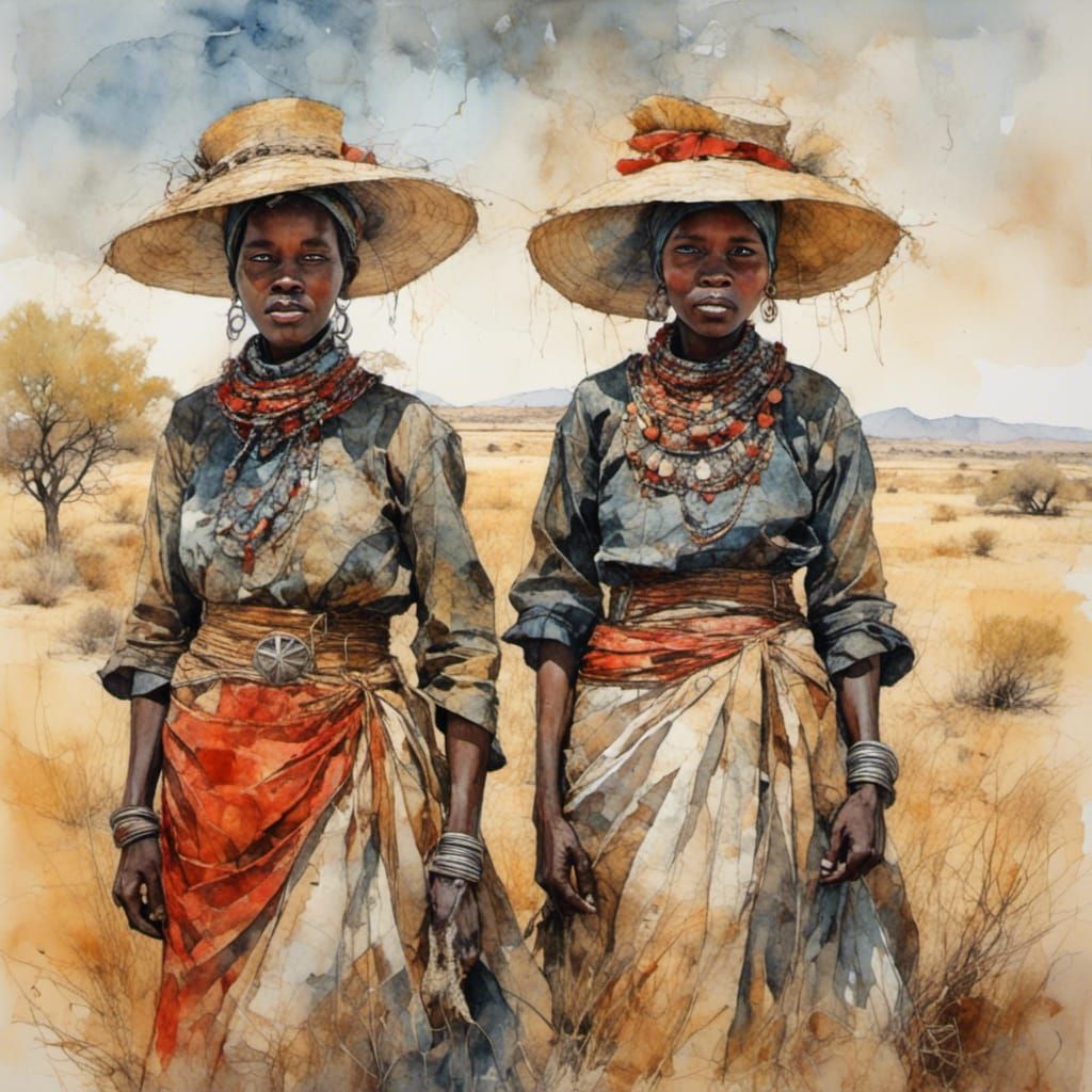 Herero Women in Namibia, Neurographic Ink Style