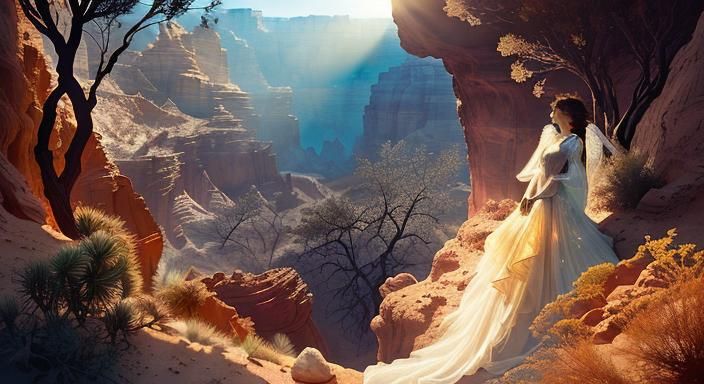 Magical Desert Canyon Cave with Sunlight, Astrophotography