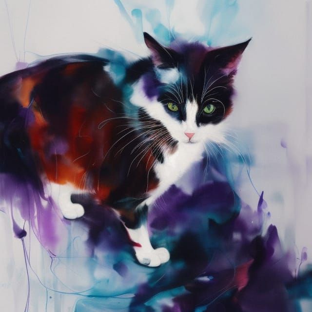 Cat Portrait in Watercolor Style