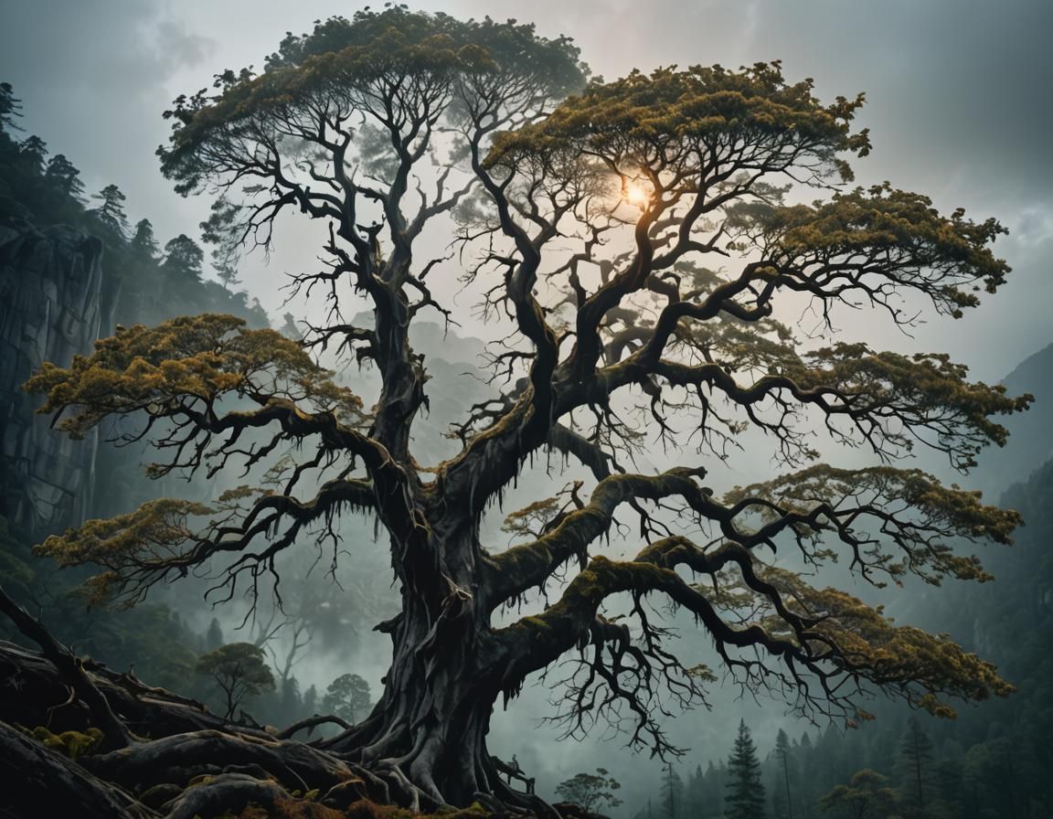 Glowing Ancestral Tree in Atmospheric, Cinematic Style