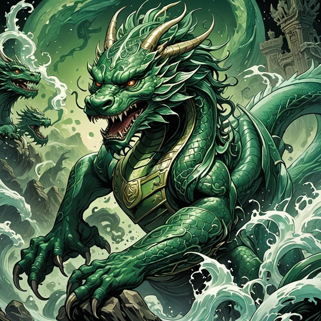 Jade Dragon in Comic Book Art Style