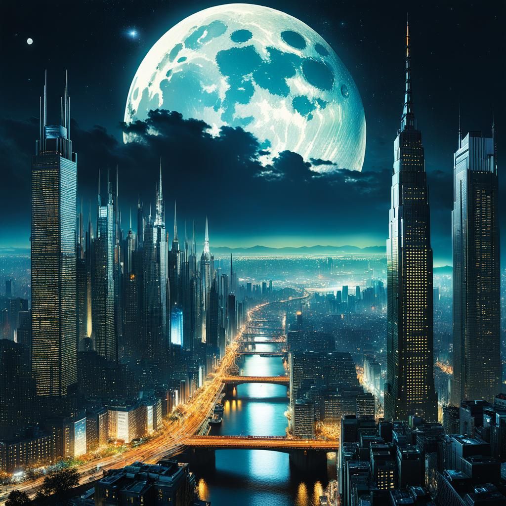 Starlit Cityscape: Hyperdetailed Cel-Shaded Masterpiece
