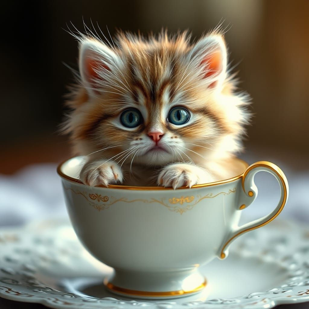 Hyperrealistic Kitten in Teacup: A Digital Masterpiece