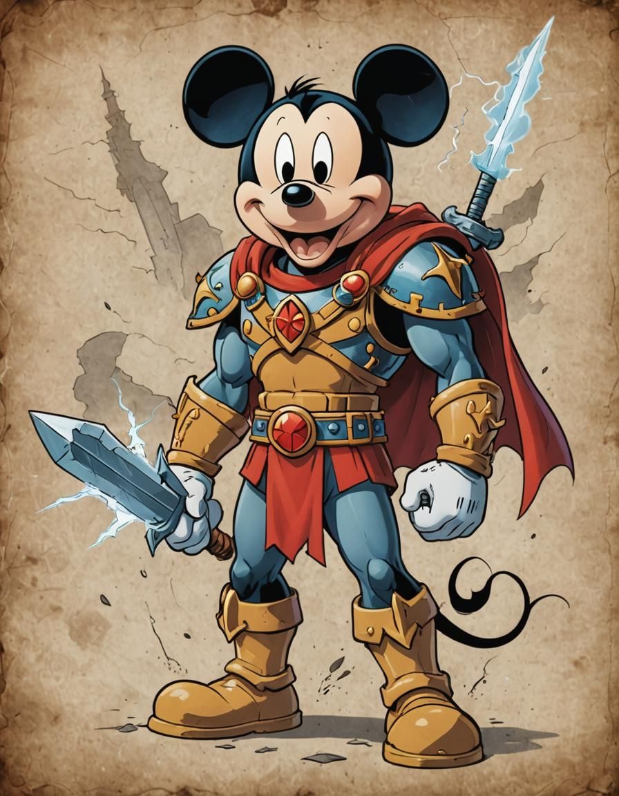 Mickey Mouse as He-Man at Greyskull